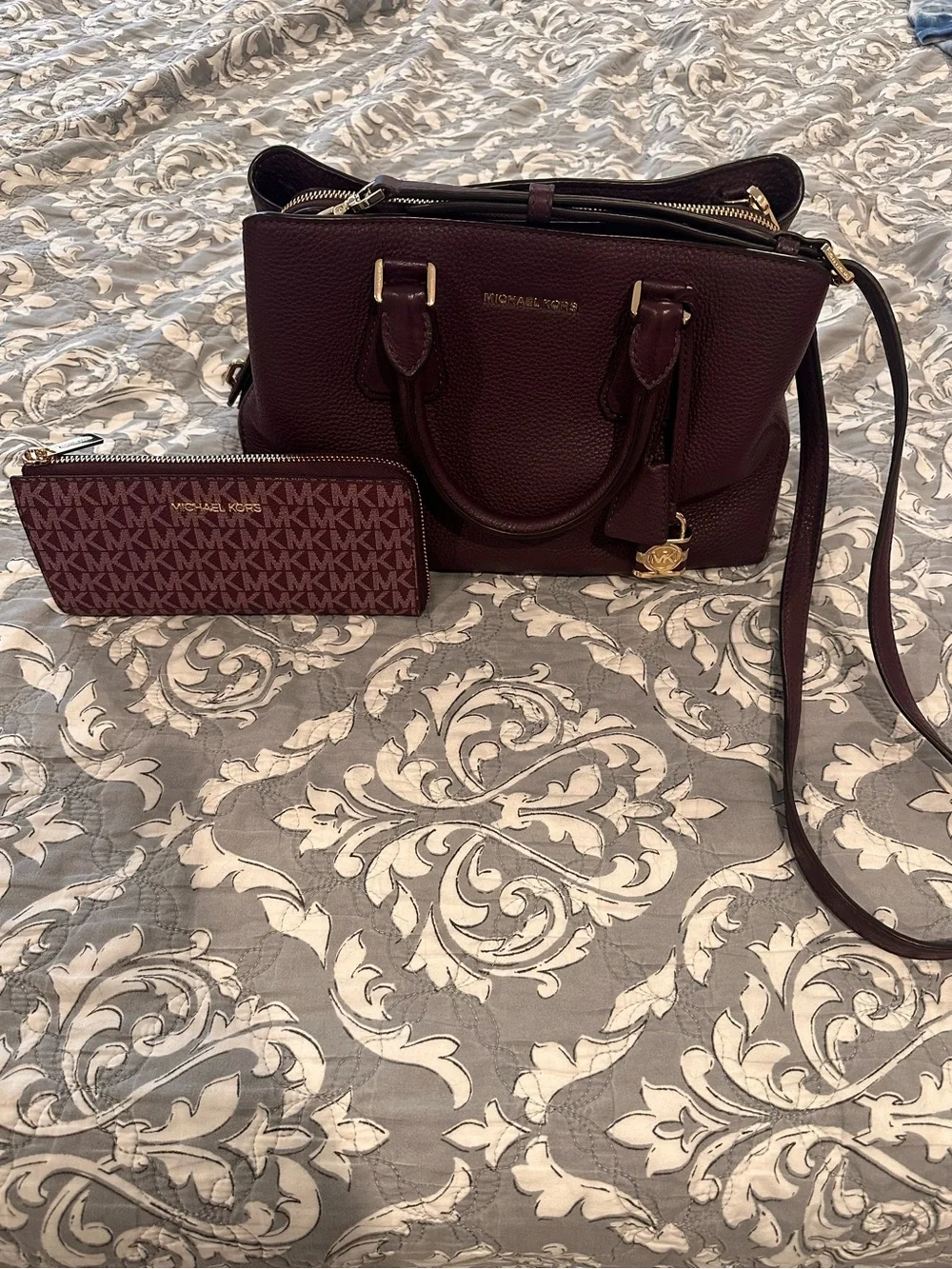 Michael Kors Deep Plum Pebbled Leather Satchel & Wallet